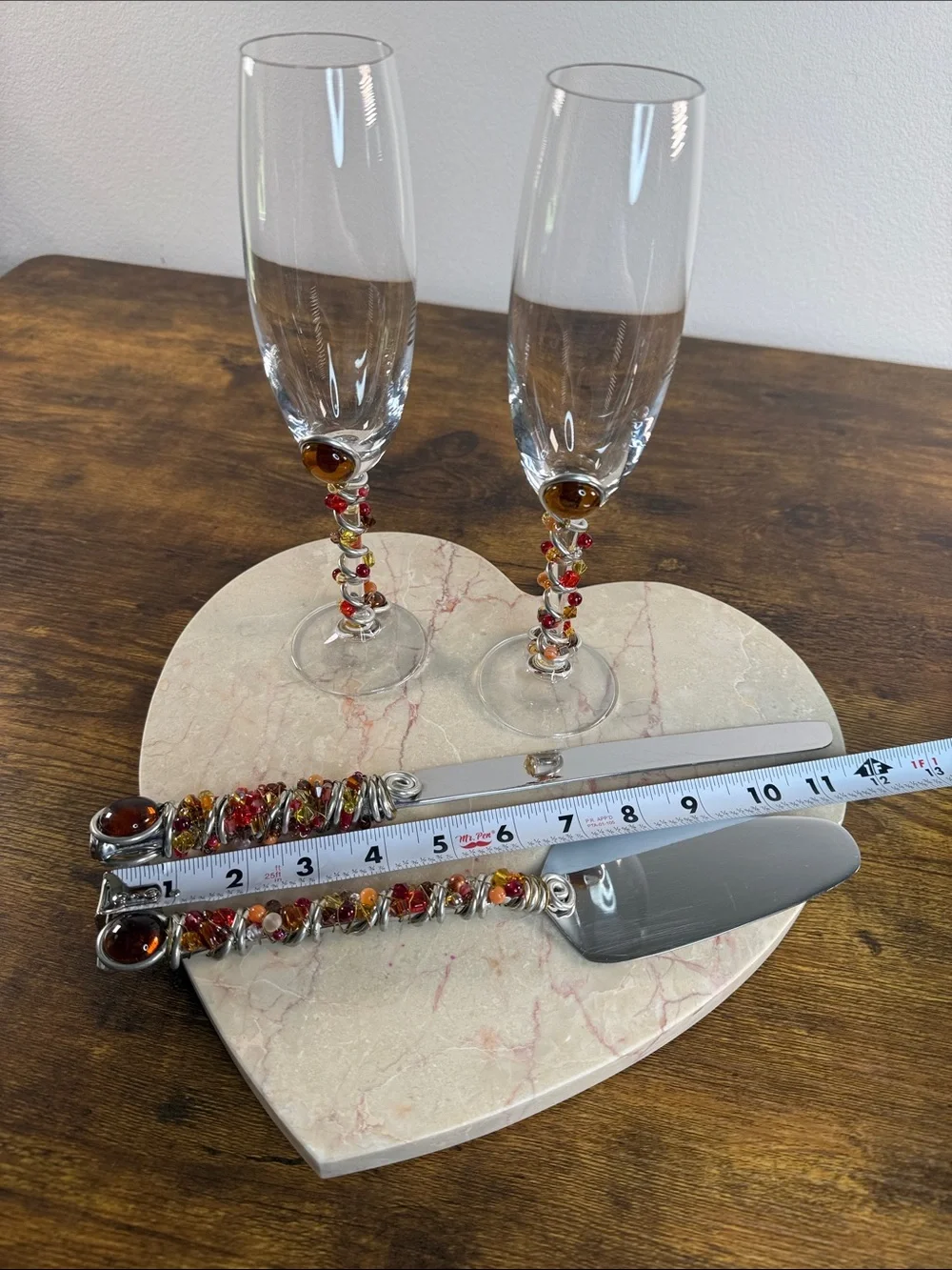 Mikasa Glassware & Beaded Cake Server Set in Clear and Amber